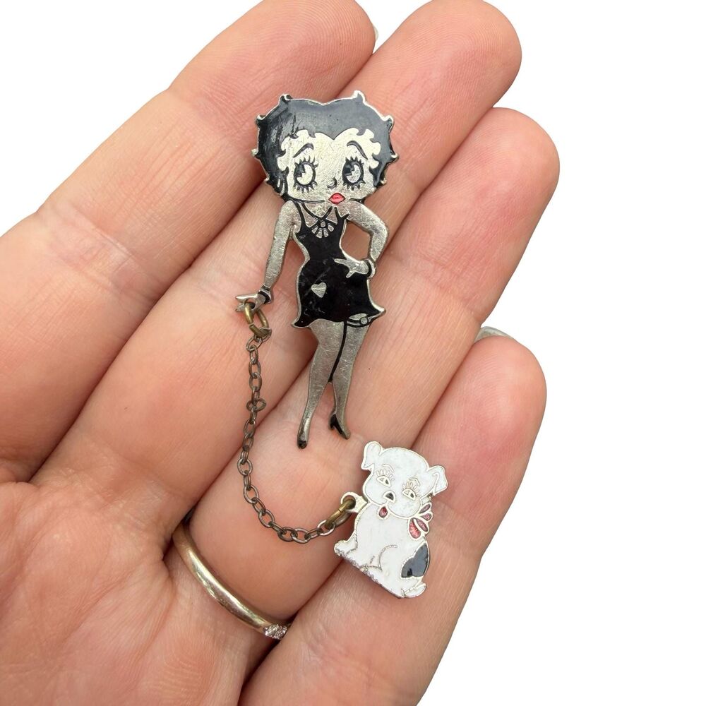 Betty Boop Vintage Pin Brooch Walking Dog Pin